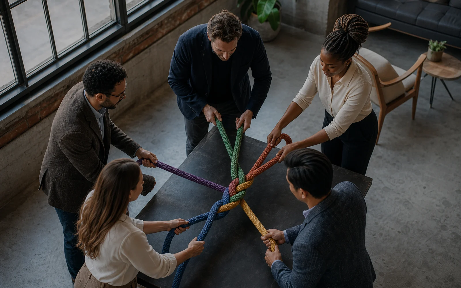 CliftonStrengths: How to Know and Grow Your Team Strengths: A team grid of coloured strength cards beside a clean whiteboard marker and one shared agreement note.